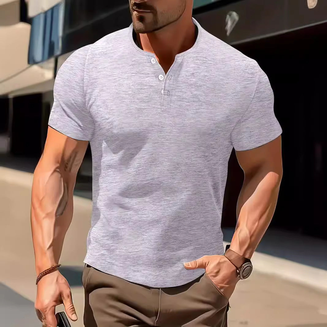 Men's Solid Color Casual Fashion Short Sleeved Shirt