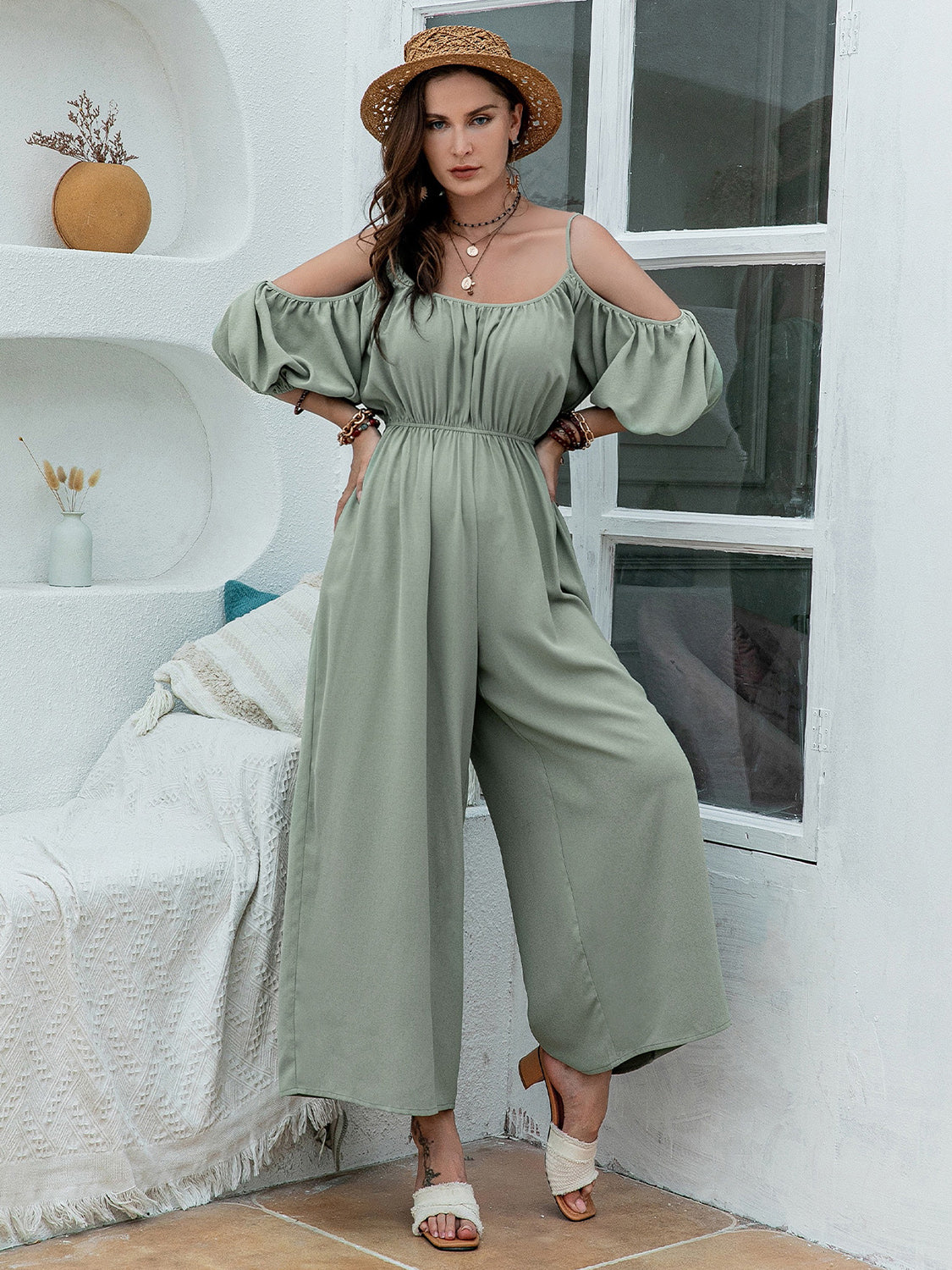 Spaghetti Strap Wide Leg Jumpsuit