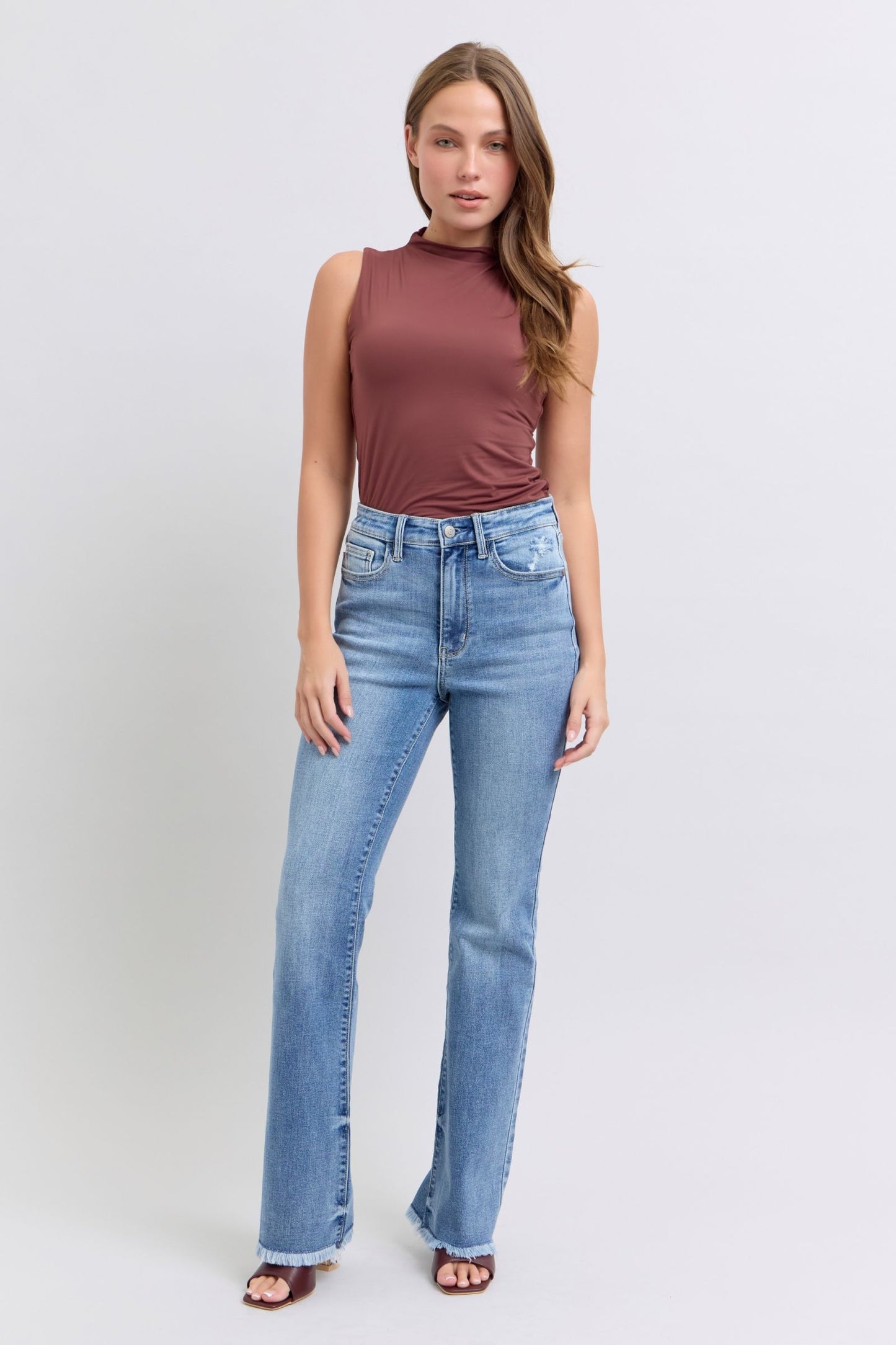 Judy Blue Full Size Raw Hem High Rise Bootcut Jeans