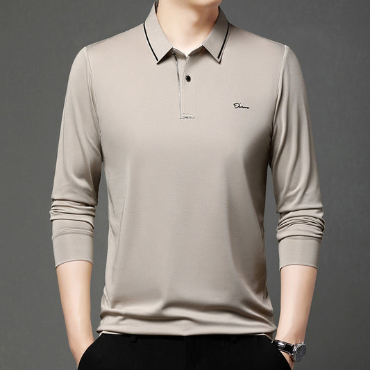 Men's Spring And Autumn Stretch T-shirt Lapel Long Sleeve T-shirt