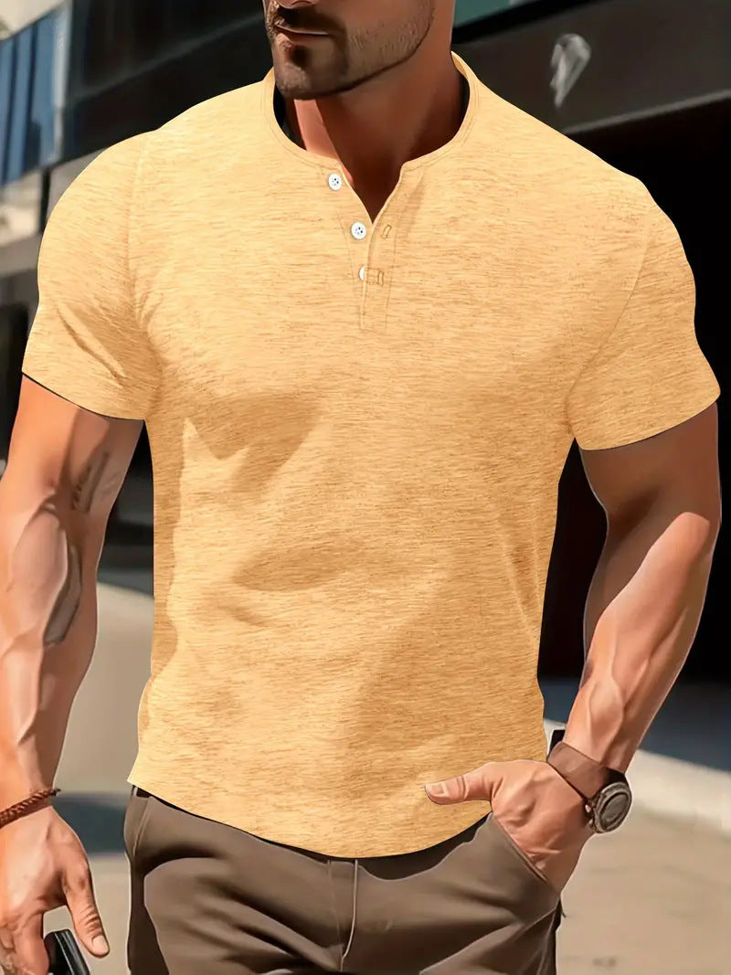 Men's Solid Color Casual Fashion Short Sleeved Shirt